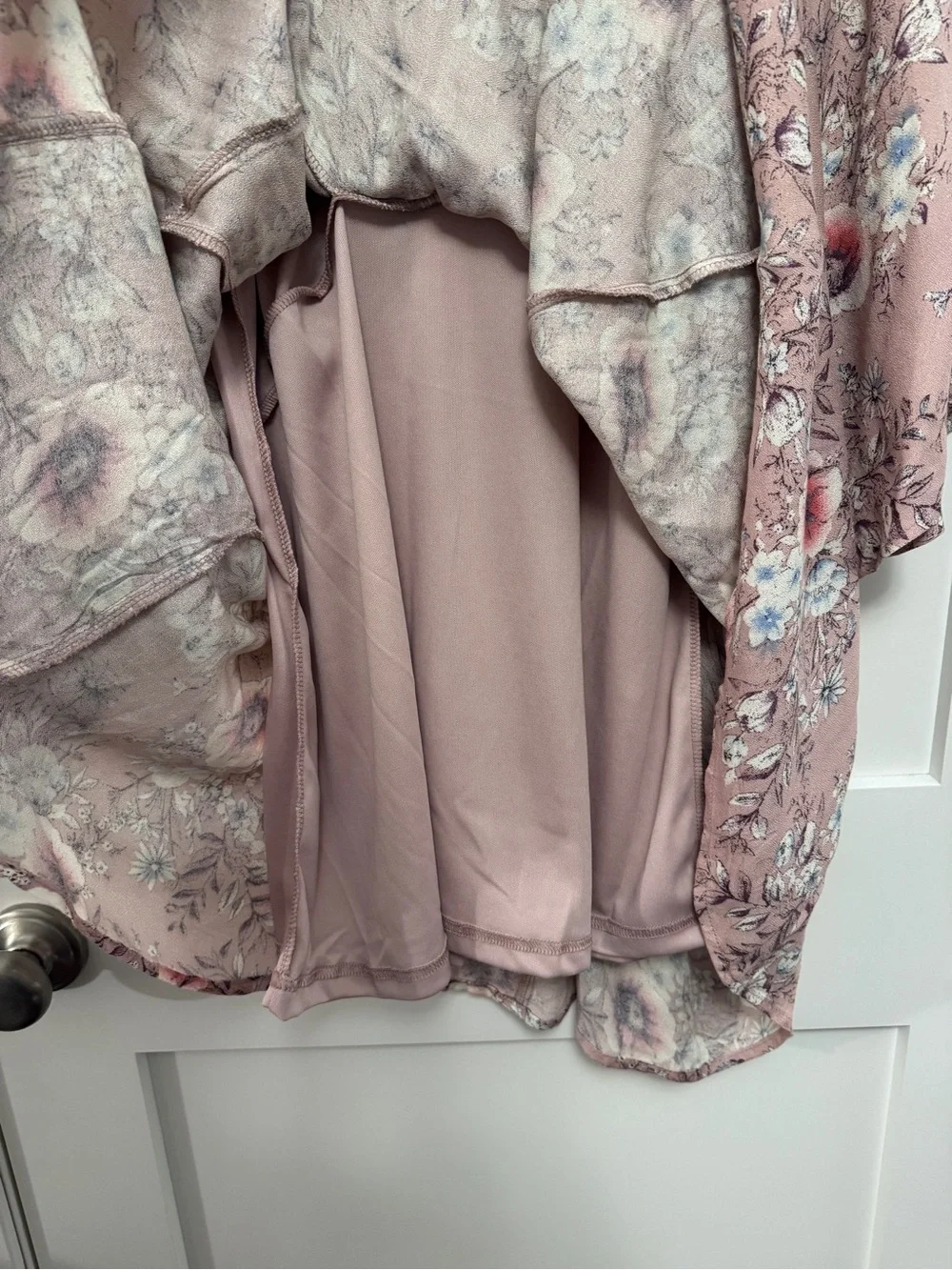 Blu Pepper Dusty Rose Floral Long Sleeve Mini Babydoll Dress L NWT